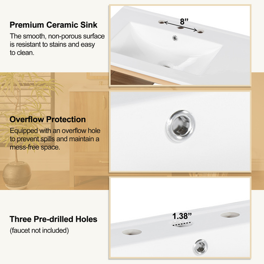 36  Wood Bathroom Vanity With Solid Wood Frame, 2 Soft Close Doors, 4Soft Close Drawers, Adjustable Shelf, Modern Storage Cabinet