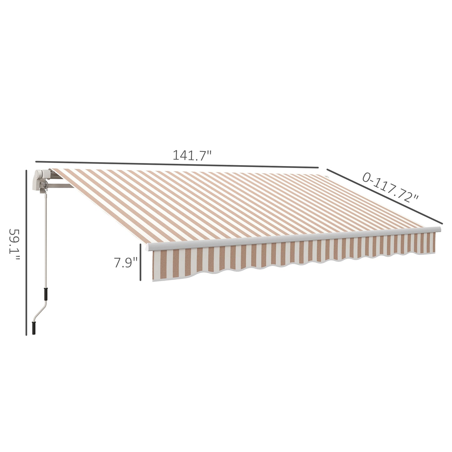 12' X 10' Retractable Awning Patio Awnings Sun Shade Shelter With Manual Crank Handle, 280g/m² UV & Water-Resistant Fabric And Aluminum Frame For Deck, Balcony, Yard, Beige And White