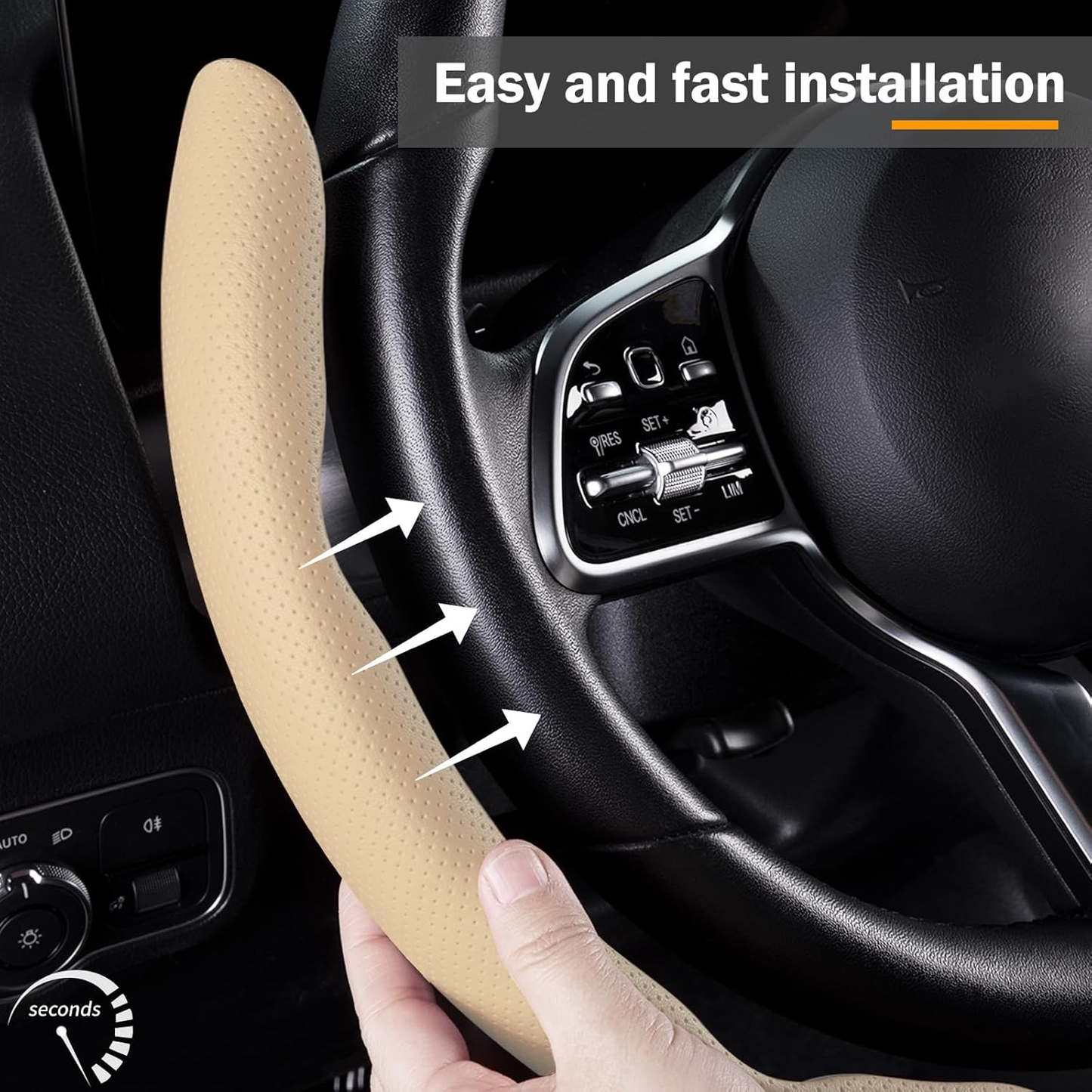 Car Steering Wheel Cover - Leather Snap-on Three-piece Set - Anti-slip Protection Cover - Steering Wheel Control Accessory - Universal Style - White