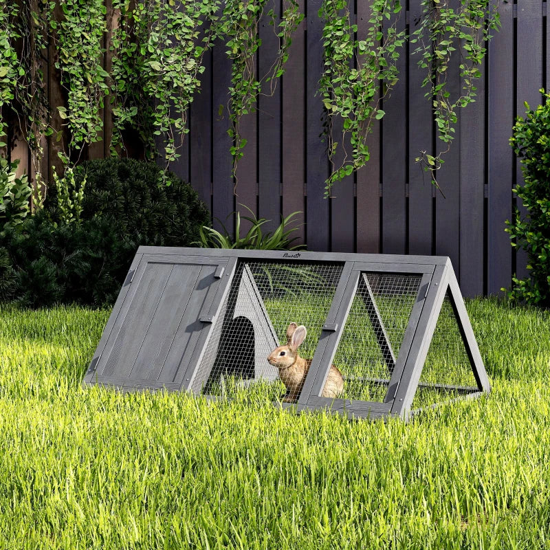 Wooden Guinea Pig Hutch With Run And Doors, Outdoor Triangle Bunny House For Rabbits,Duck And Chicken