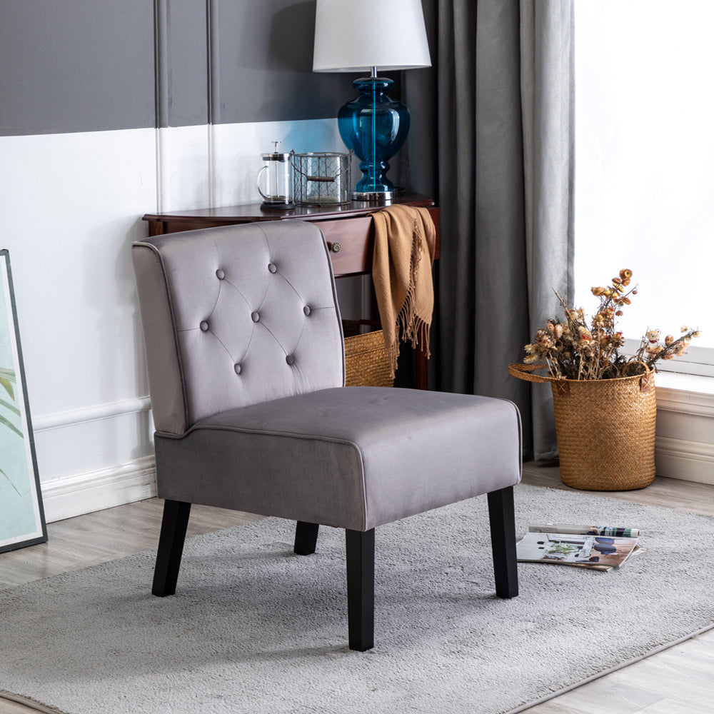 Reese 53    2Piece Living Room Armless Button Tufted Pattern Accent Chair With Velvet Fabric And Premium High Density Foam Cushion, Grey