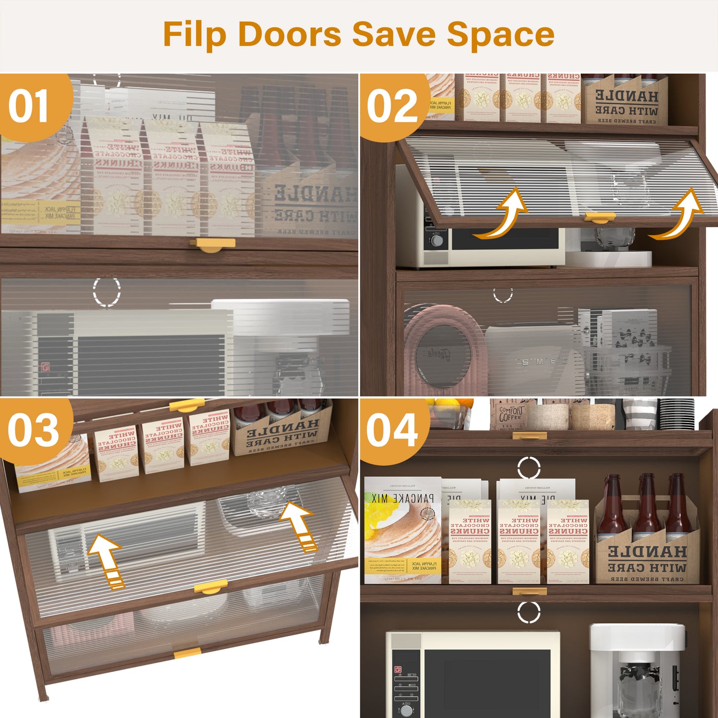44'' Tall Metal 3 Flip Doors Cabinet, With Ample Storage Space For Bedroom, Office, Living Room, Hallway, Entryway Walnut