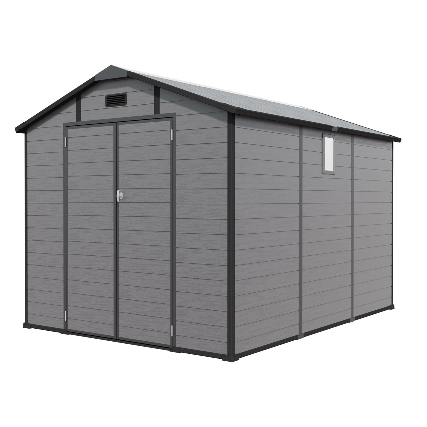 8x10 FT Plastic Outdoor Storage Shed - Lockable Resin Tool Shed With Window & Floor, Dark Gray