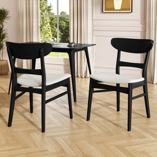 Video Set Of 2 Dining Chairs - Upholstered Seat, Rubberwood Legs, Black   Light Beige Same Sku  58915.00LBEBLK