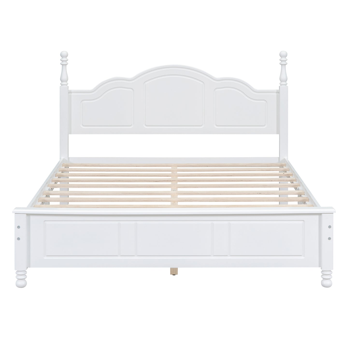 Queen Size Wood Platform Bed Frame,Retro Style Platform Bed With Wooden Slat Support,White