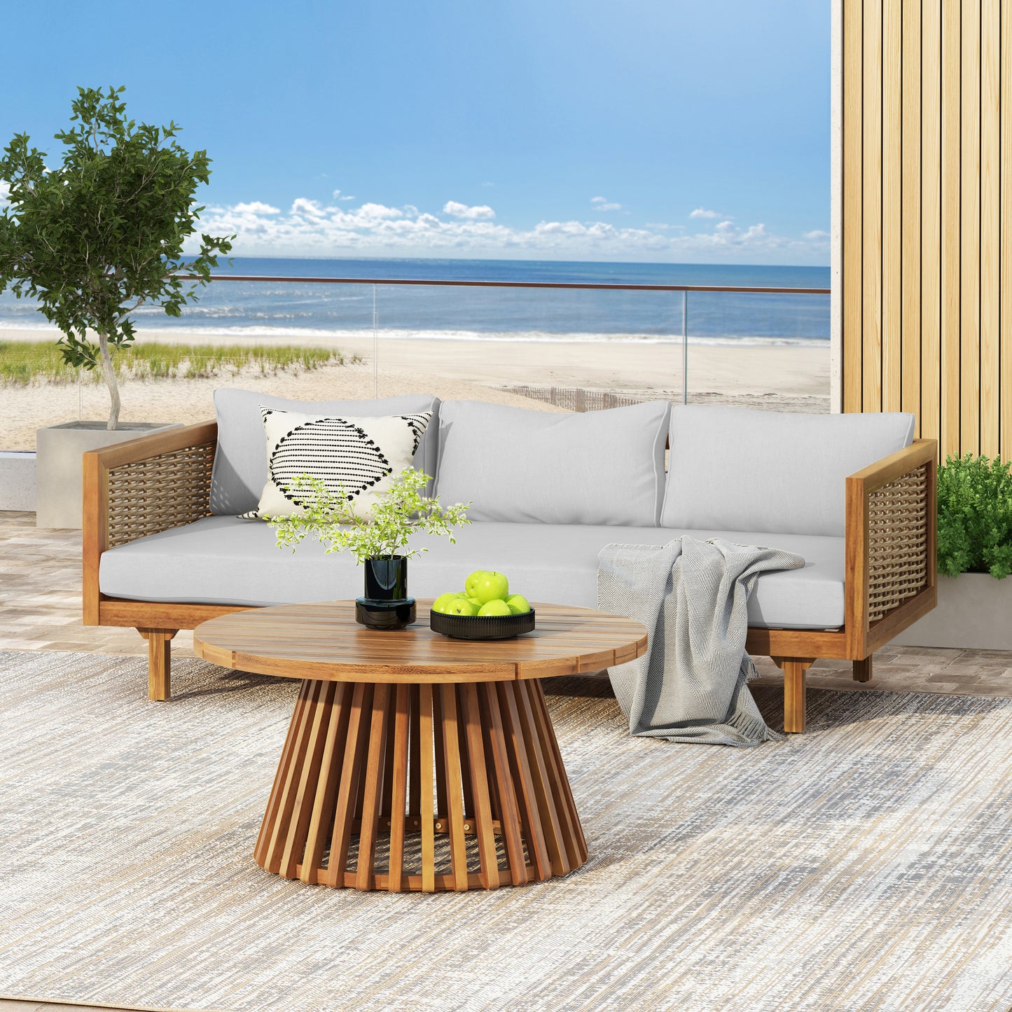 Wicker Patio Furniture Set Outdoor Rattan Sectional Sets Conversation Set - Weather-Resistant,  For Garden, Patio & Deck With Water Resistant Thick Light Gray Cushions