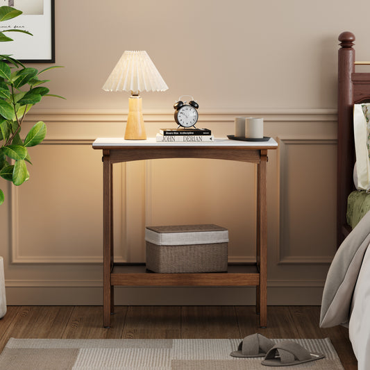 Retro Reddish Brown Narrow Slate Side Table With Storage Shelf, Small End Table For Living Room Small Spaces Entryway Farmhouse, Slim Nightstand Bedside Table