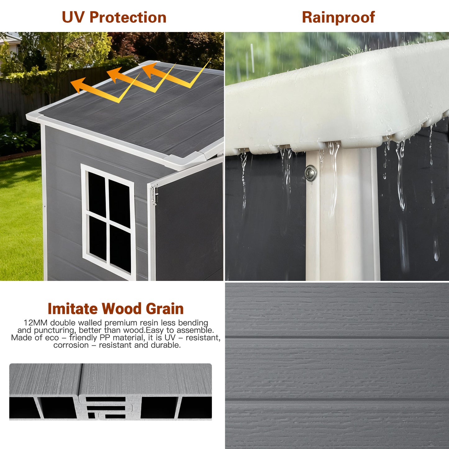 6x4 Ft Plastic Outdoor Storage With Floor And Lockable Door Plastic Garden Shed For Backyard, Lawn, Gray