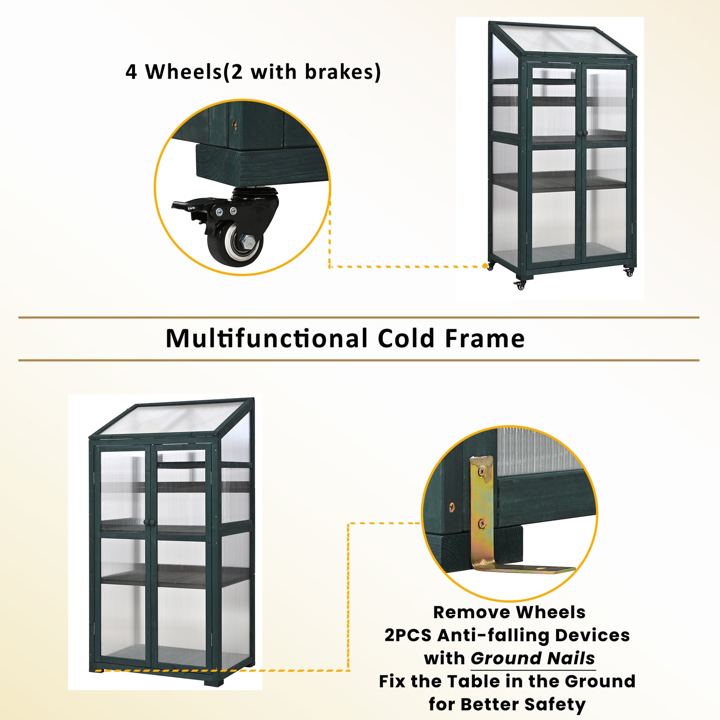 TOPMAx 62inch Height Wood Large Greenhouse Balcony Portable Cold Frame With Wheels And Adjustable Shelves For Outdoor Indoor Use  Forest Green