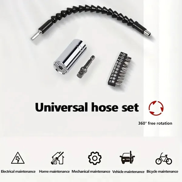 Universal Socket Wrench Self-adjusting Socket Suitable For Standard Ratchet Wrench Electric Drill Adapter 1pc 11.6-inch Flexible Drill Bit Extension Shaft With Drill Bit Set, Complete Set Of Screw Hea