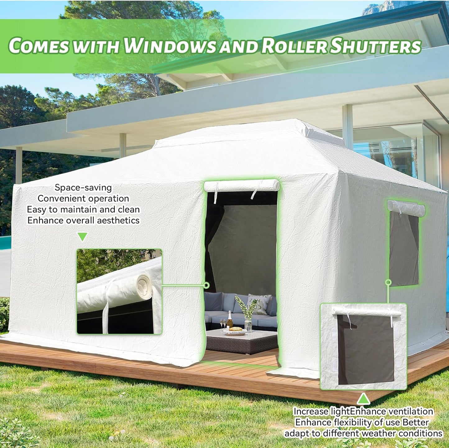 12  X14   Gazebo Cover For Hardtop Gazebos, Outdoor Universal Winter Gazebo Cover With Sidewalls And Mesh Windows, All Season Waterproof Enclosed Gazebo Cover, White