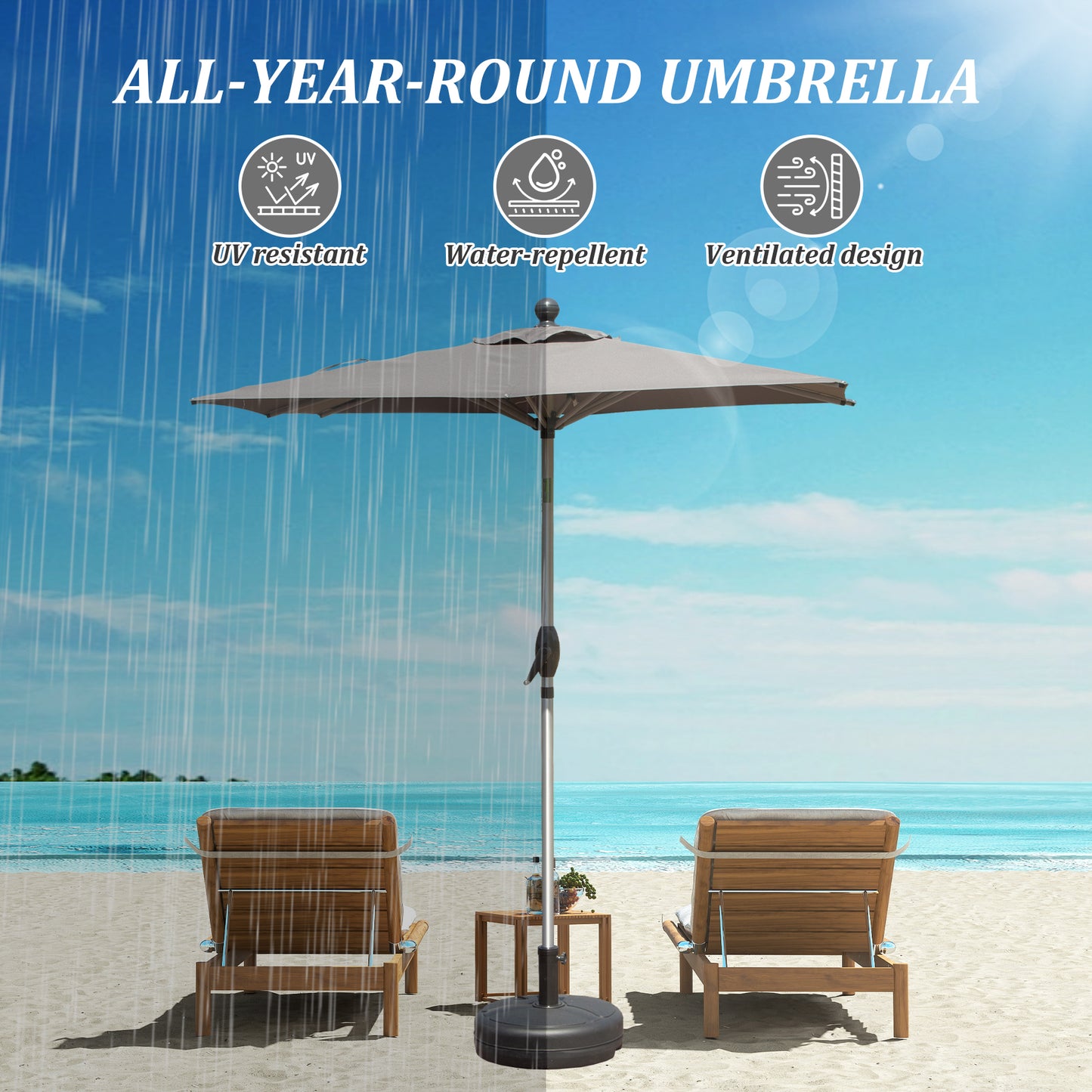Rectangle Patio Umbrella With Crank Lift And Tilt Function, Grey   Base Not Included