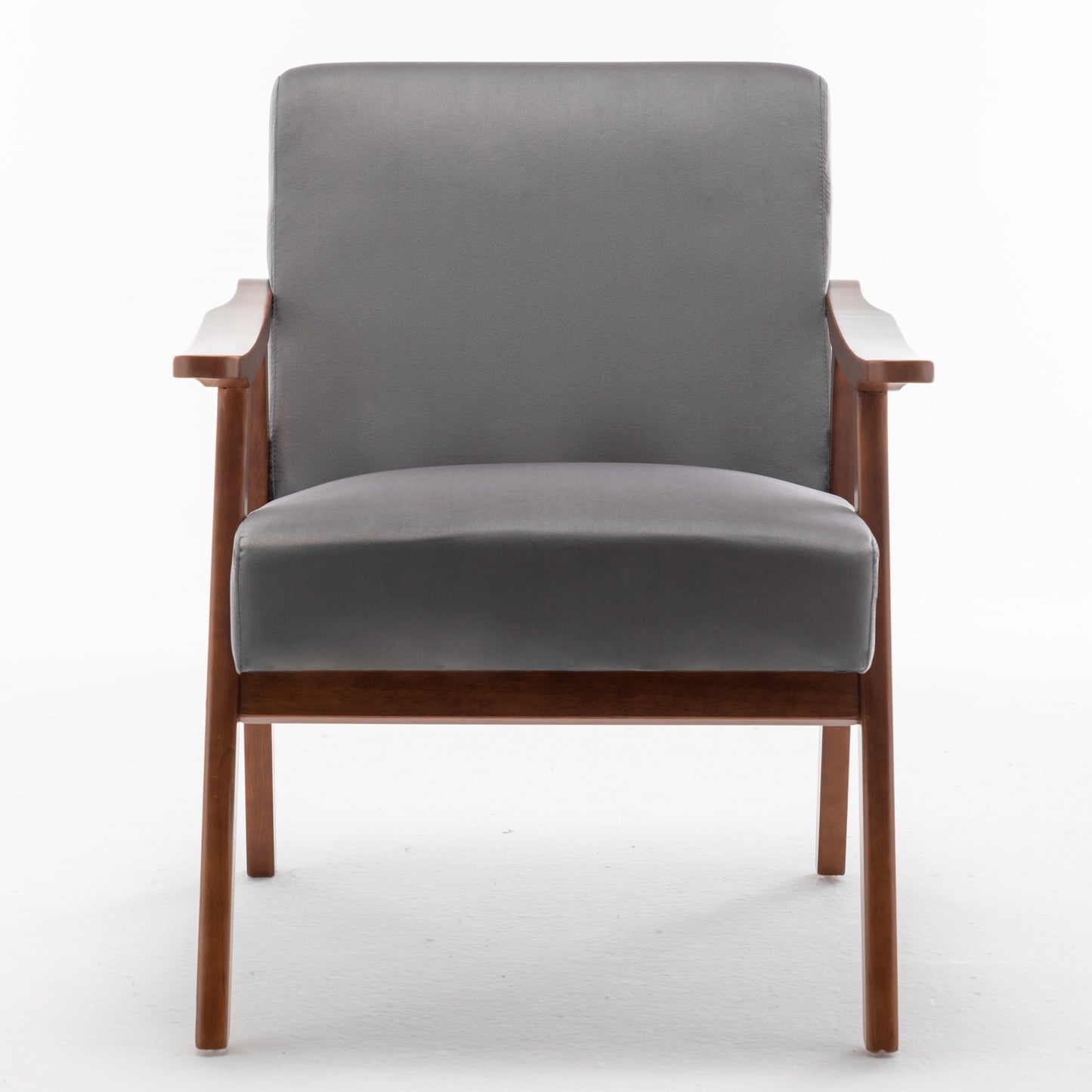 Accent Chair With Velvet Upholstery And Solid Wood Frame, Classic Mid-Century Modern Living Room Furniture For Extra Seating, Grey