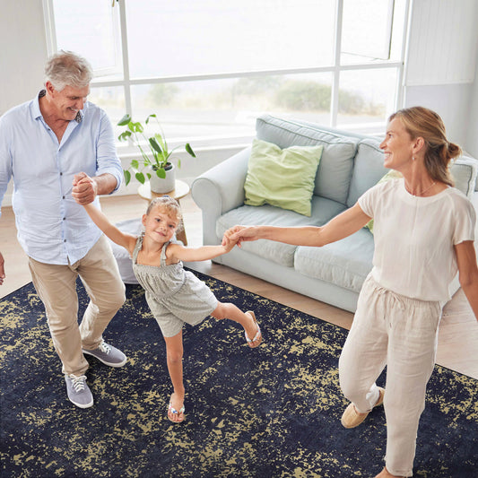 MAVAL Black Washable Rug 5x8 Area Rug  Black Gold, 5' X 8'