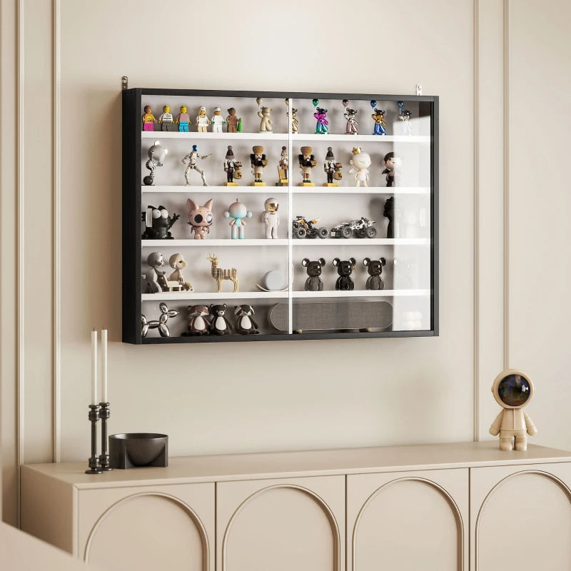 5-Tier Display Cabinet, Wall-Mounted Display Case With 2 Glass Doors And Adjustable Shelves, Blackm-1 HOMCOM 5-Tier Display Cabinet, Wall-Mounted Display Case With 2 Glass Doors And Adjustabl