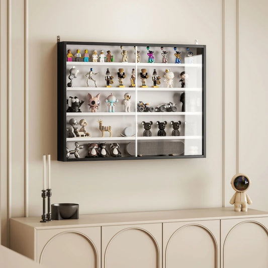 5-Tier Display Cabinet, Wall-Mounted Display Case With 2 Glass Doors And Adjustable Shelves, Blackm-1 HOMCOM 5-Tier Display Cabinet, Wall-Mounted Display Case With 2 Glass Doors And Adjustabl