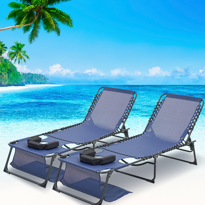 Face Down Chaise Lounge Chair 5-Position Adjustable Sunbathing, Foldable Tanning Chair With Face& Arm Holes, Outdoor Recliner Chair For Pool, Beach, Patio, Lawn  Dark Blue, 2 Pcs