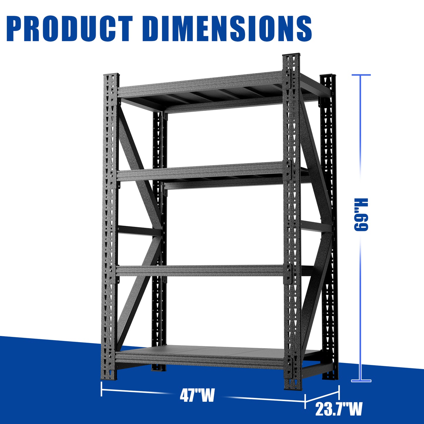Heavy Duty Metal Adjustable Garage Shelves, 69 H X 47 W Industrial Shelving Unit 4000LBS Capacity Steel Storage Rack For Warehouse, Black