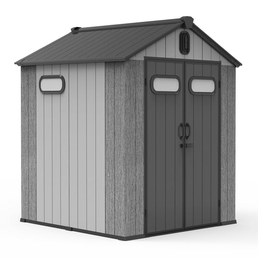 6X6 FT Outdoor Resin Storage Shed, Waterproof Plastic Garden Shed With Lockable Door, Windows & Vents, Outside Storage Tool Shed For Patio Furniture, Lawn Mower, Bike