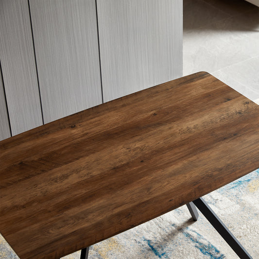 Modern Minimalist Style Dining Table MDF Wooden Top Black Metal Shelf Metal Heat Transfer Legs Leveling Feet For Dining Room Kitchen Office Table