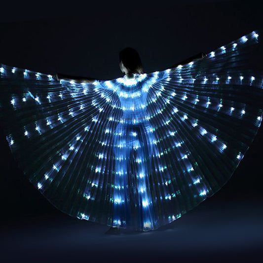 LED Light Up Wing For Adults 9.8FT Polyester Glowing Wing Belly Dance Costume Performance Clothing With Telescopic Rods For Carnival White