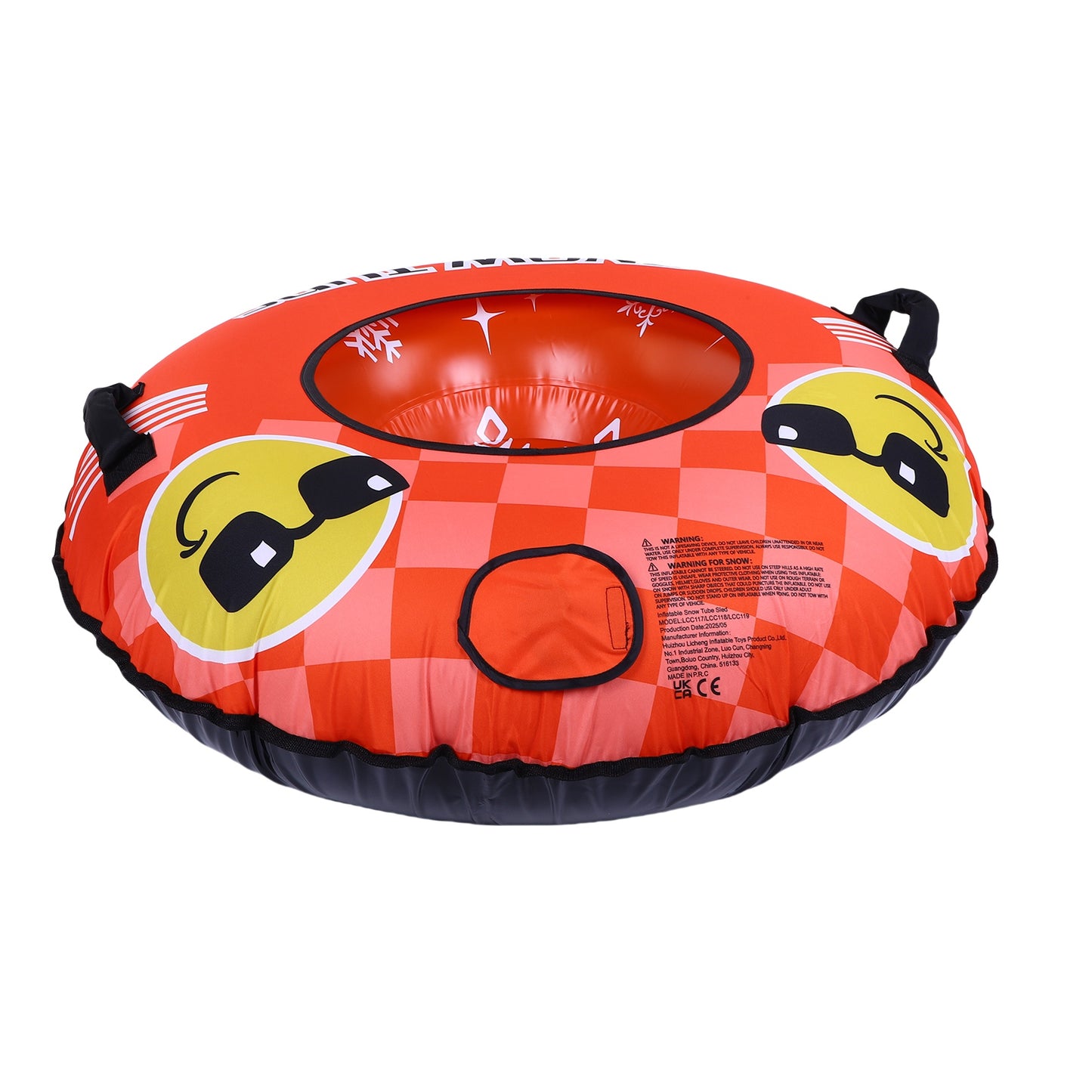 43.3 Inch Snow Tube PVC Cold Proof Inflatable Snow Sled Ski Ring Winter Toy With 2 Handles And Towable Strap For Outdoor Sledding Orange