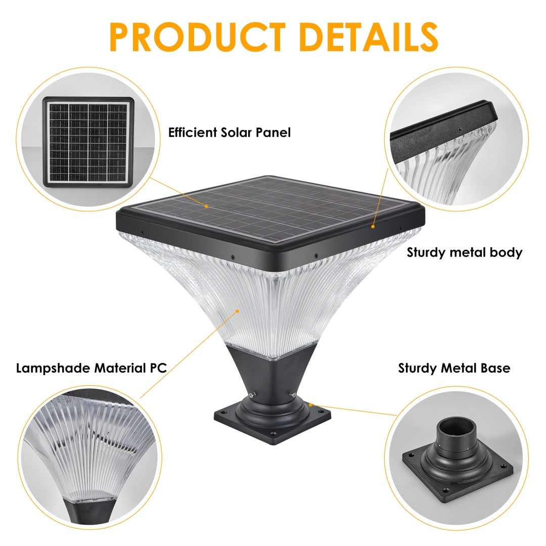 15in  Black Outdoor Post Light - LED With Remote Control, Dimmable, Timer Function, Weatherproof For Yard, Garden, Pathway 1-Pack