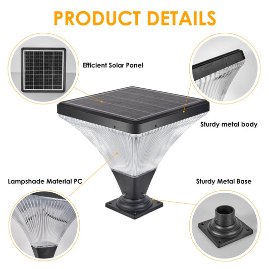 15in  Black Outdoor Post Light - LED With Remote Control, Dimmable, Timer Function, Weatherproof For Yard, Garden, Pathway 1-Pack