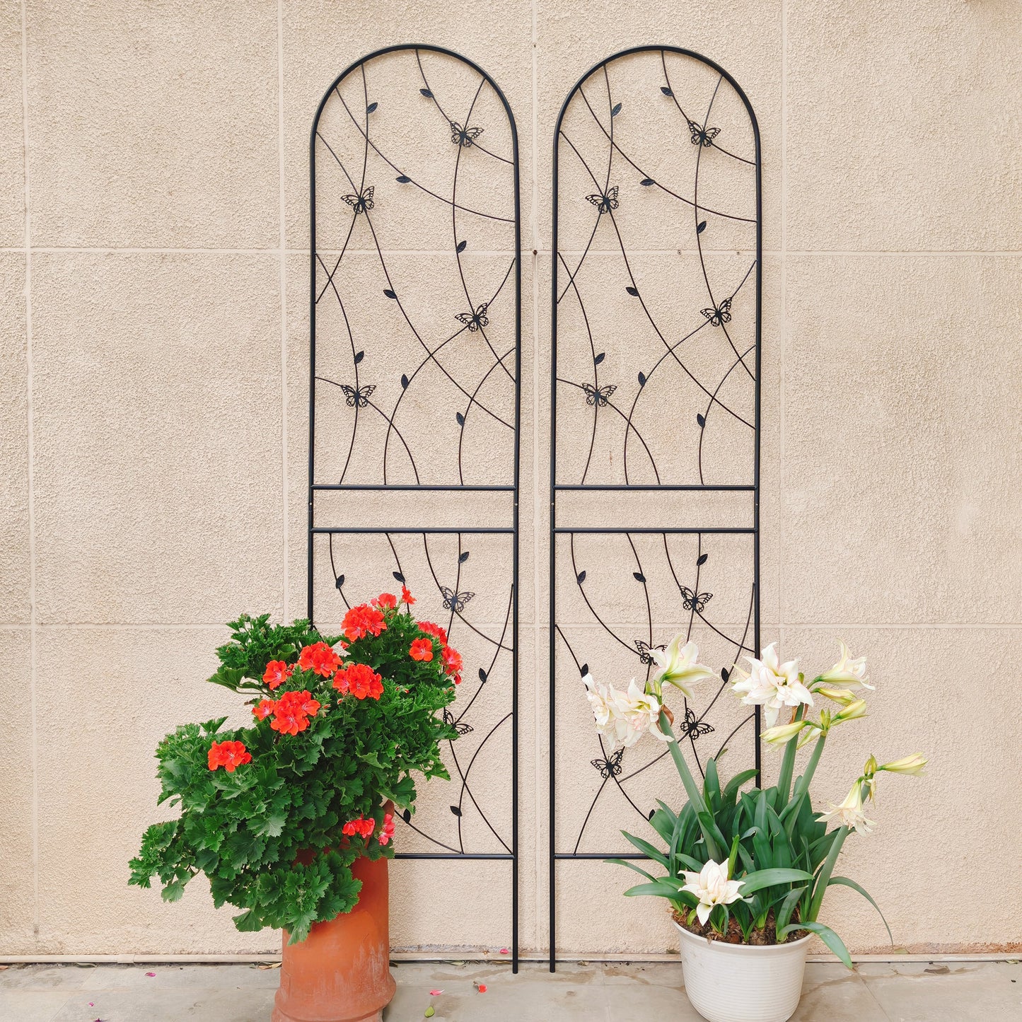 2 Pack Metal Garden Trellis 86.7  X 19.7  Rustproof Trellis For Climbing Plants Outdoor Flower Support Butterfly Deco Black