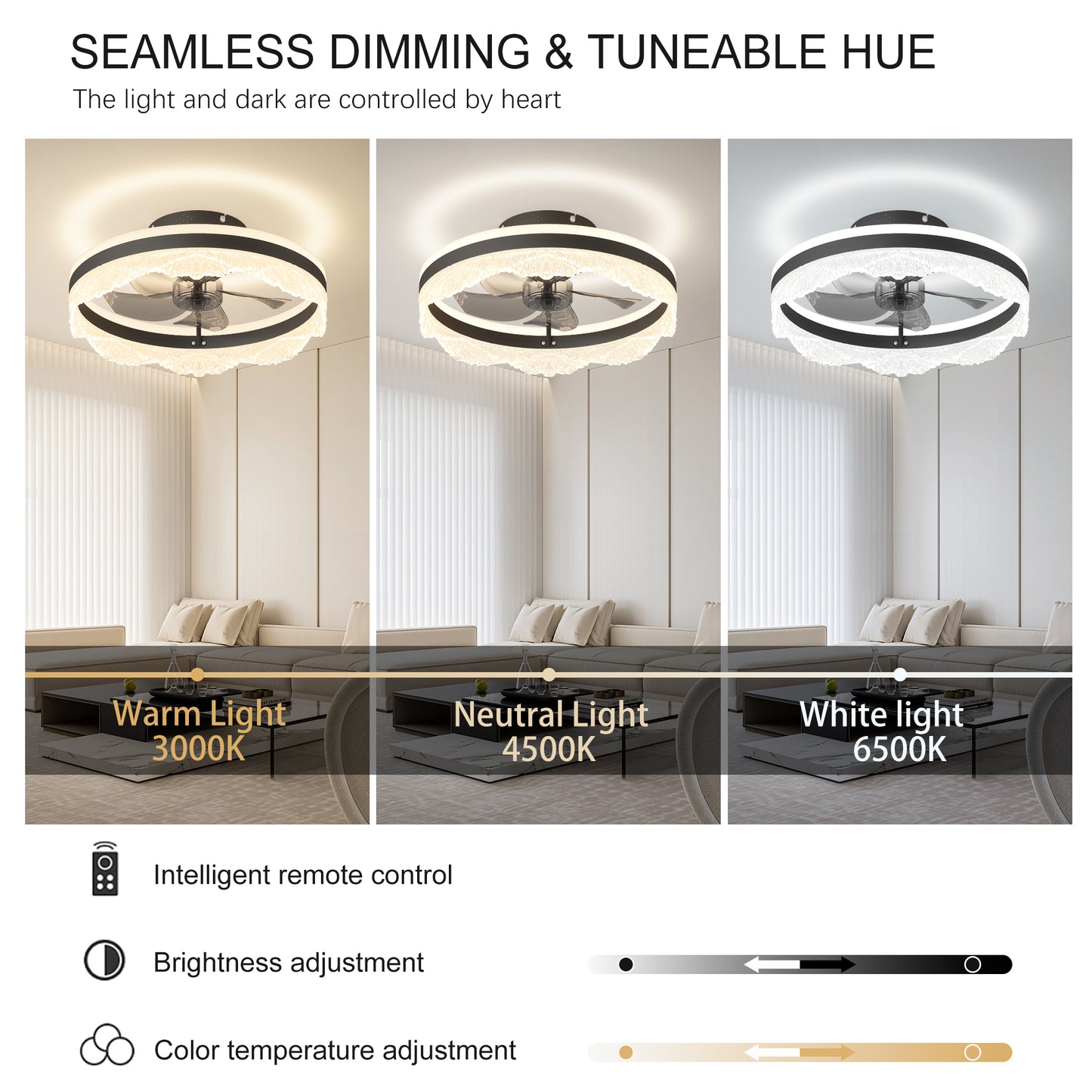 16 Quiet Ceiling Fan With Light  LED Crystal Flush Mount Fan Lamp With Hidden Blades And Natural Airflow, Perfect For Bedroom, Kids Room, Study Room