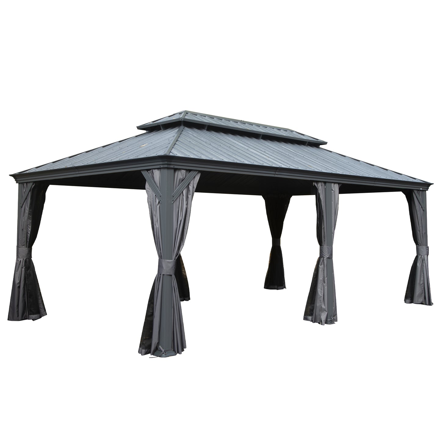 12  X 18  Hardtop Gazebo Outdoor Metal Gazebo With Galvanized Steel Double Roof Canopy, Aluminum Frame, Curtains And Netting For Patio, Deck, Garden, Grey