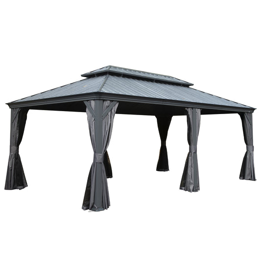 12  X 18  Hardtop Gazebo Outdoor Metal Gazebo With Galvanized Steel Double Roof Canopy, Aluminum Frame, Curtains And Netting For Patio, Deck, Garden, Grey