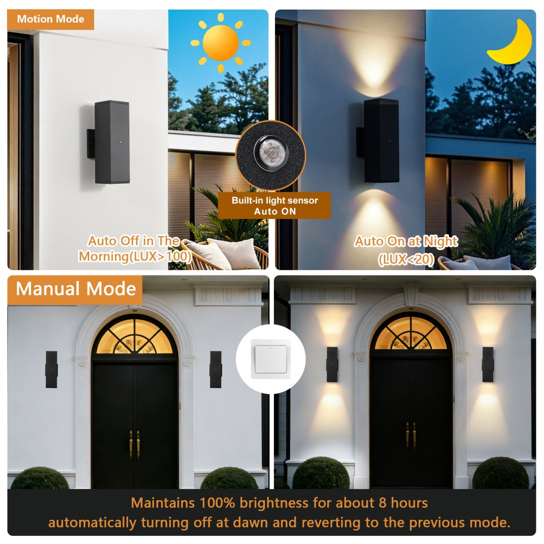 Outdoor Wall Light Fixture,Exterior Lighting Fixtures,Dusk To Dawn Modern Sconce Lights For Porch Patio Garage Front Door  Black,Square,with Sensor,2PK