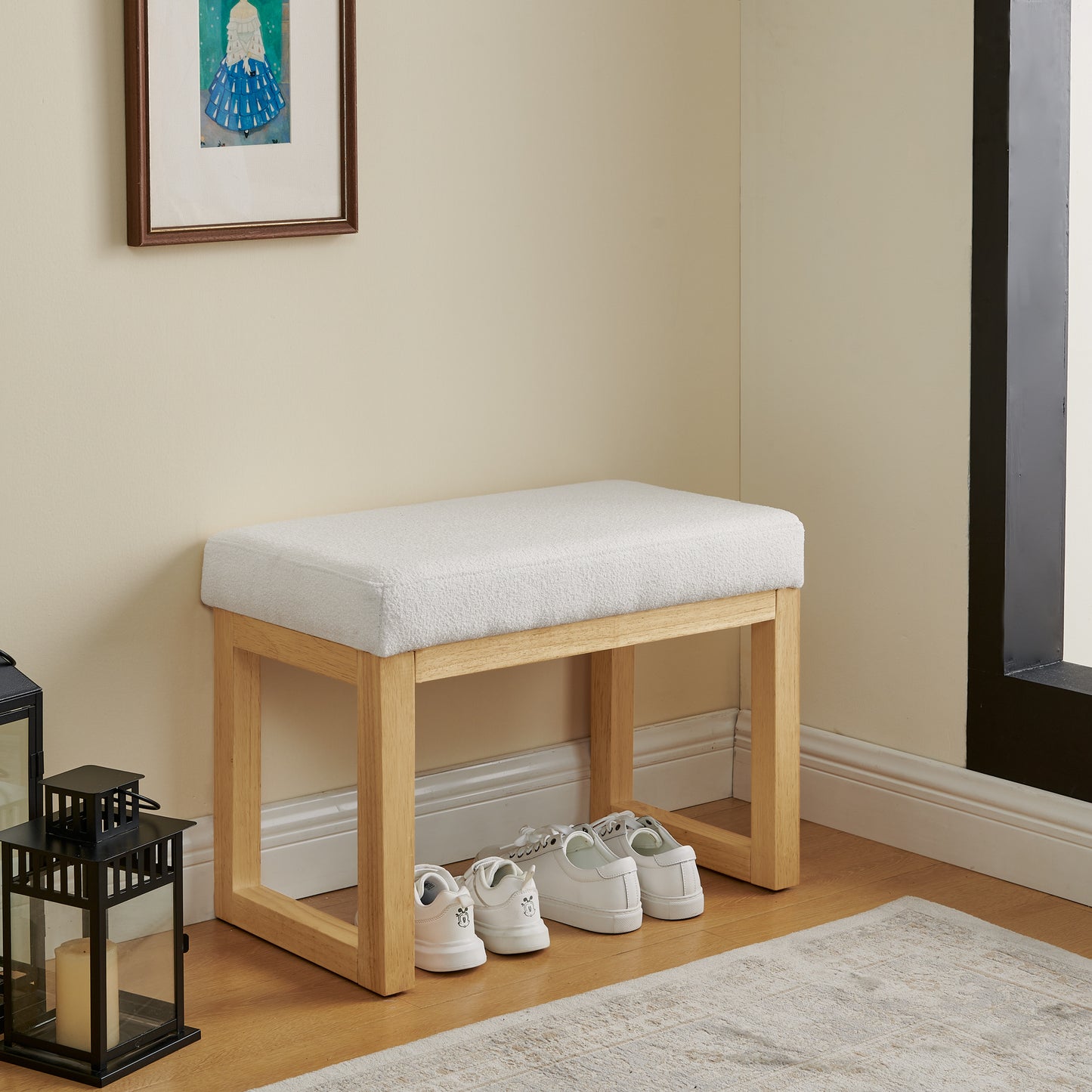 Shoe-changing Bench, A Shoe-changing Bench With A Wooden Frame And A Soft Cushioned Seat, Can Be Placed Freely And Is Suitable For Small Spaces Without Taking Up Much Space - Beige