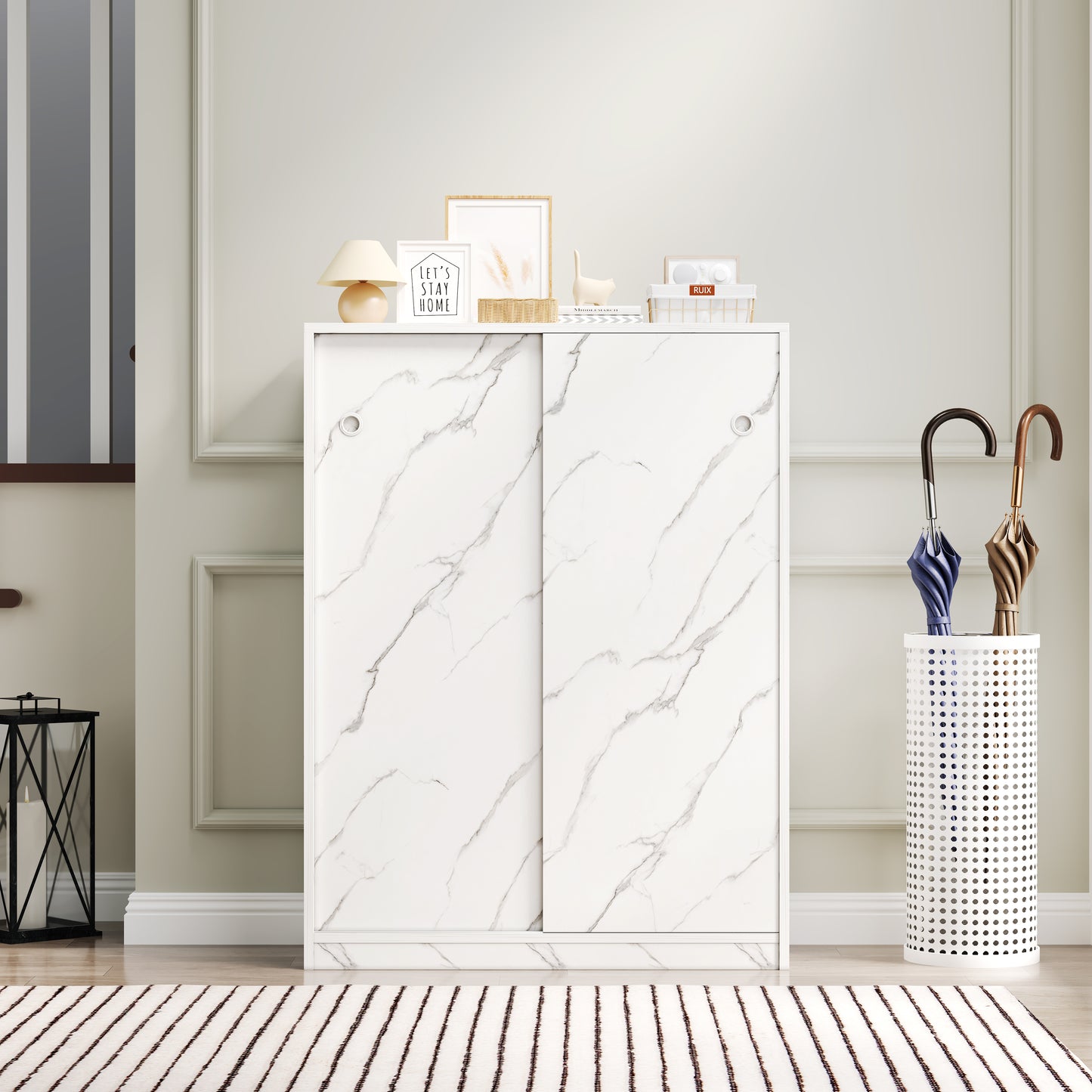 Marble White  Shoe Cabient With Sliding Door Have 6 Layers Can Storage At Least30 Pairs Shoes