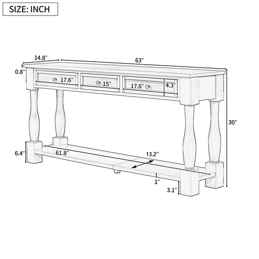 TREXM Console Table 63 Long Console Table With Drawers And Shelf For Entryway  Hallway  Living Room  Espresso