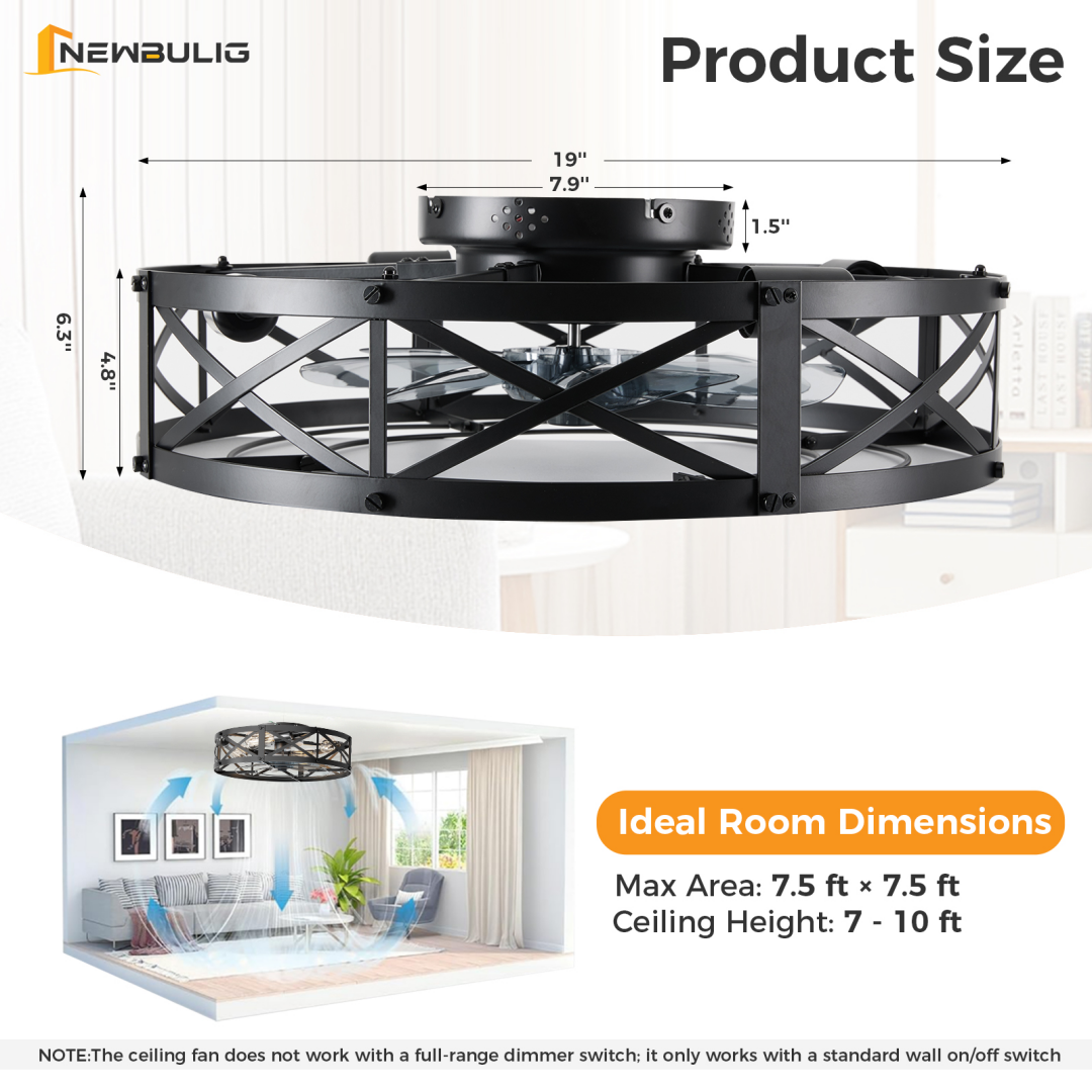 Embedded Ceiling Fan With Lights, Bladeless Silent Ceiling Lamp, Remote-controlled Minimalist Ceiling Fan With Mesh Cover