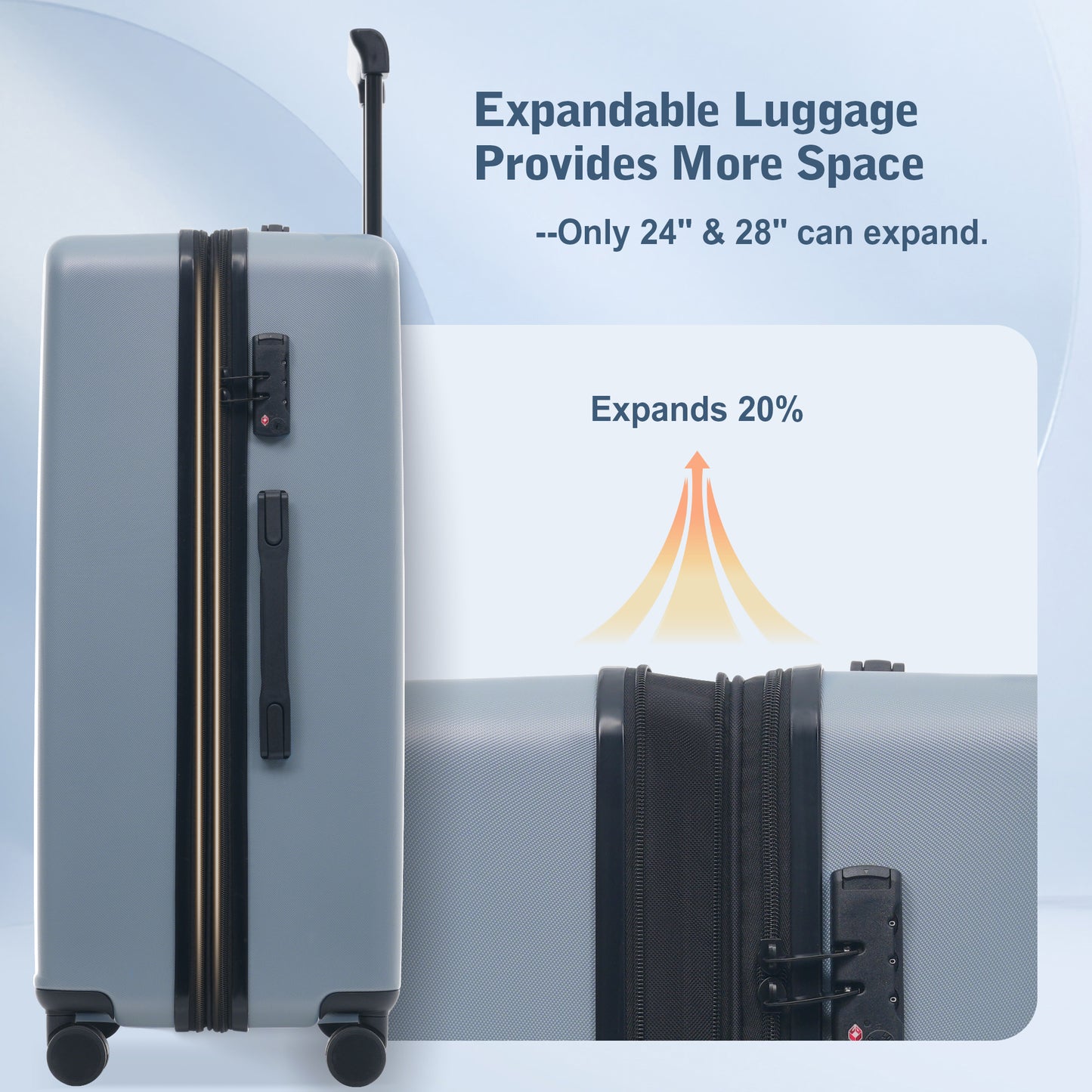 Luggage Sets 5 Piece With Front Opening, Hardside Expandable Carry On Suitcase Set With Double Spinner Wheel, Lightweight Travel Luggage With USB Port,TSA Locks 20-24-28