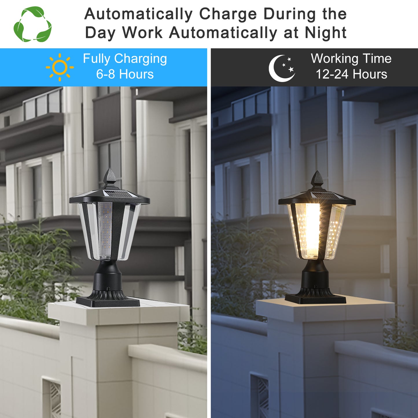 15 H Solar Powered Outdoor Lantern, Modern Garden Light With LED For Pathways, Yards, And Driveways 2-Pack