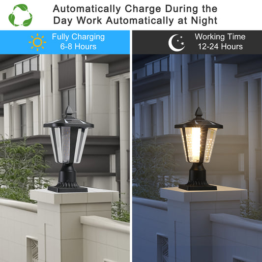 15 H Solar Powered Outdoor Lantern, Modern Garden Light With LED For Pathways, Yards, And Driveways 2-Pack