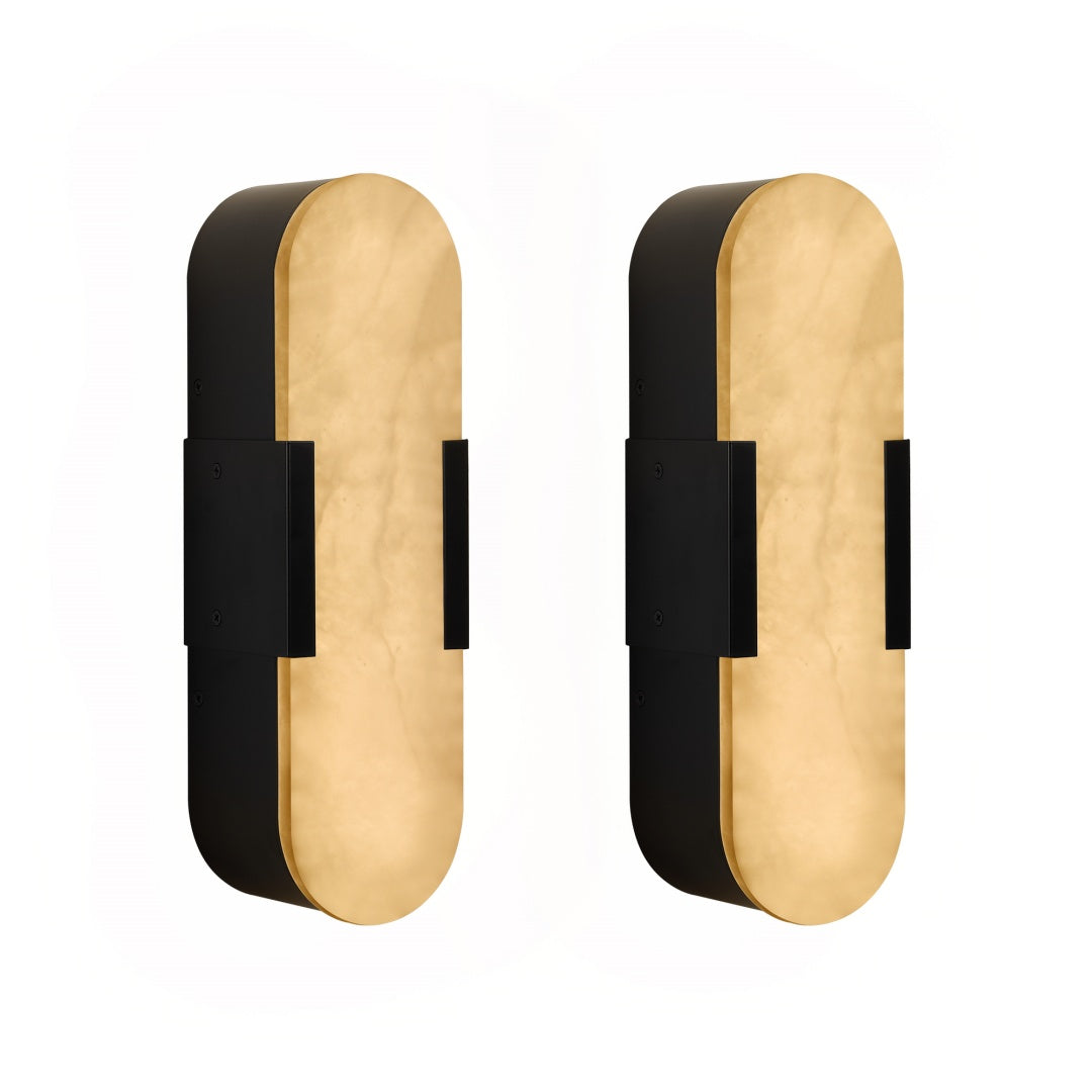 13.8in Natural Marble Wall Sconce, Black Sconces Set Of Two, Indoor Modern Bathroom Sconces Wall Lighting For Living Room, Bedroom, Hallway, Stairs