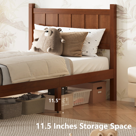 Twin Size Flat Panel Bed With Headboard & Footboard, Minimalist Modern Platform Bed With Wood Grain Finish, Shaker And Farmhouse Style Design, Sleek And Functional Bedroom Furniture,Dark Walnut