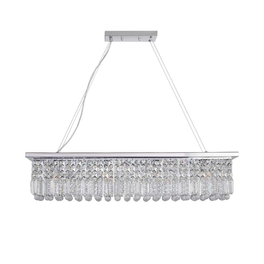 Modern Crystal Chandelier For Dining Room 8-Light White Rectangle Raindrop Chandelier Contemporary Rectangular Pendant Light Fixture For Kitchen Island Bar L39.4  X W9.8  X H8.7  Bulb Not Included