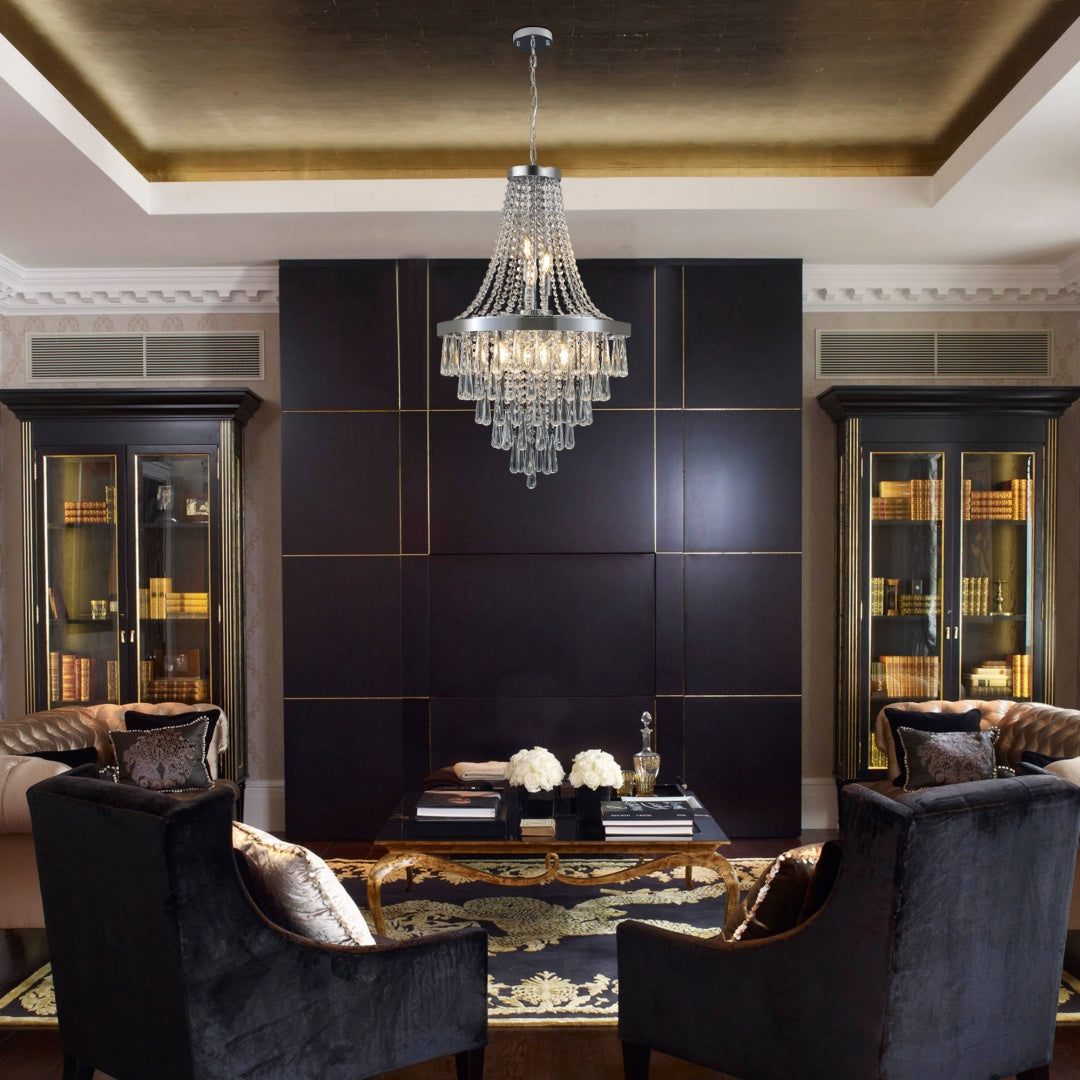 20  Chrome Crystal Chandelier With Adjustable Height, Modern Ceiling Light Fixture For Living Room, Dining Room, Staircase, 11-Light E12 Bulb Base  No Bulbs