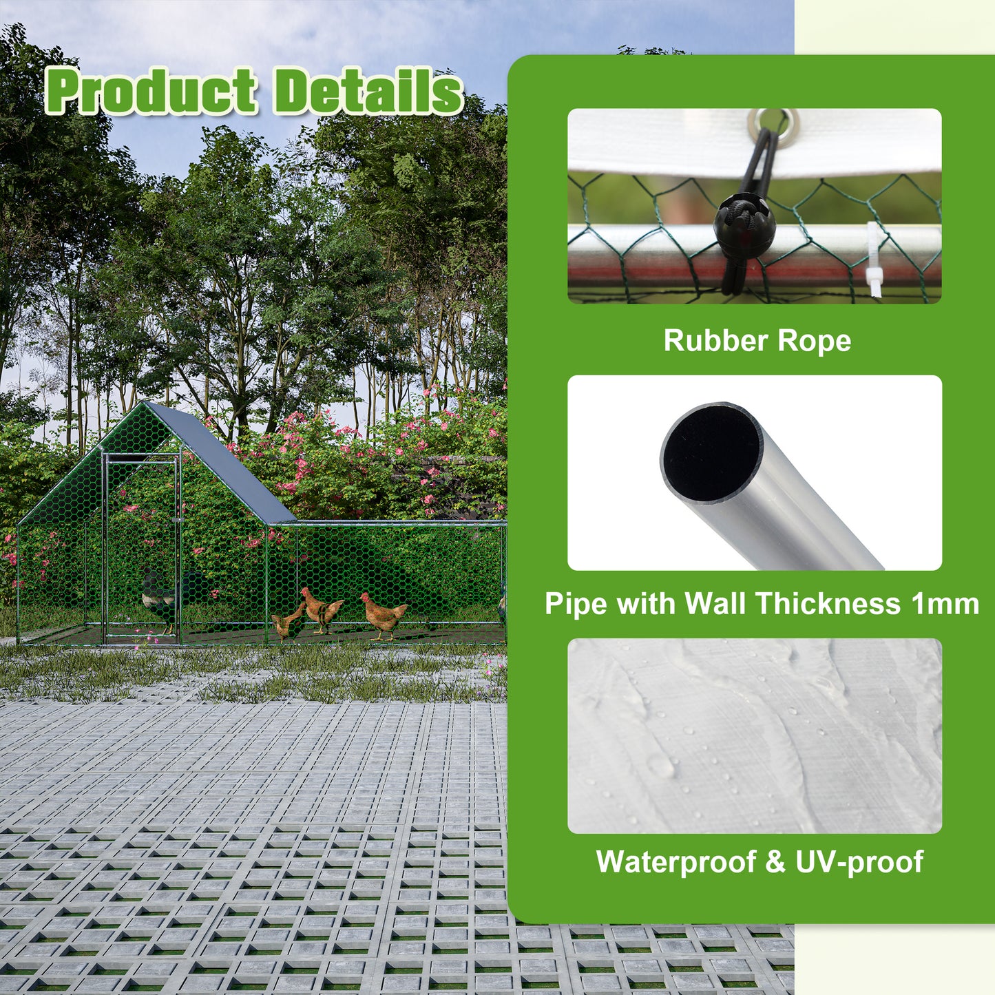 26'Lx6.7'Wx6.6' Ft Large Metal Chicken Coop, Walk-in Chicken Run, Galvanized Wire Poultry Chicken Hen Pen Cage, Rabbits Duck Cages With Waterproof And Anti-Ultraviolet Cover For Outside