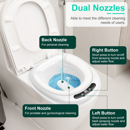 1Pc Electric Sitz Bath Tub Sits Bath Soak Pan For Home  Salts Bowl Postpartum Care Basin For Toilet Seat With Dual Nozzles 3-Level Water Flow Water Temperature Display 1800mAh Battery For Women Men