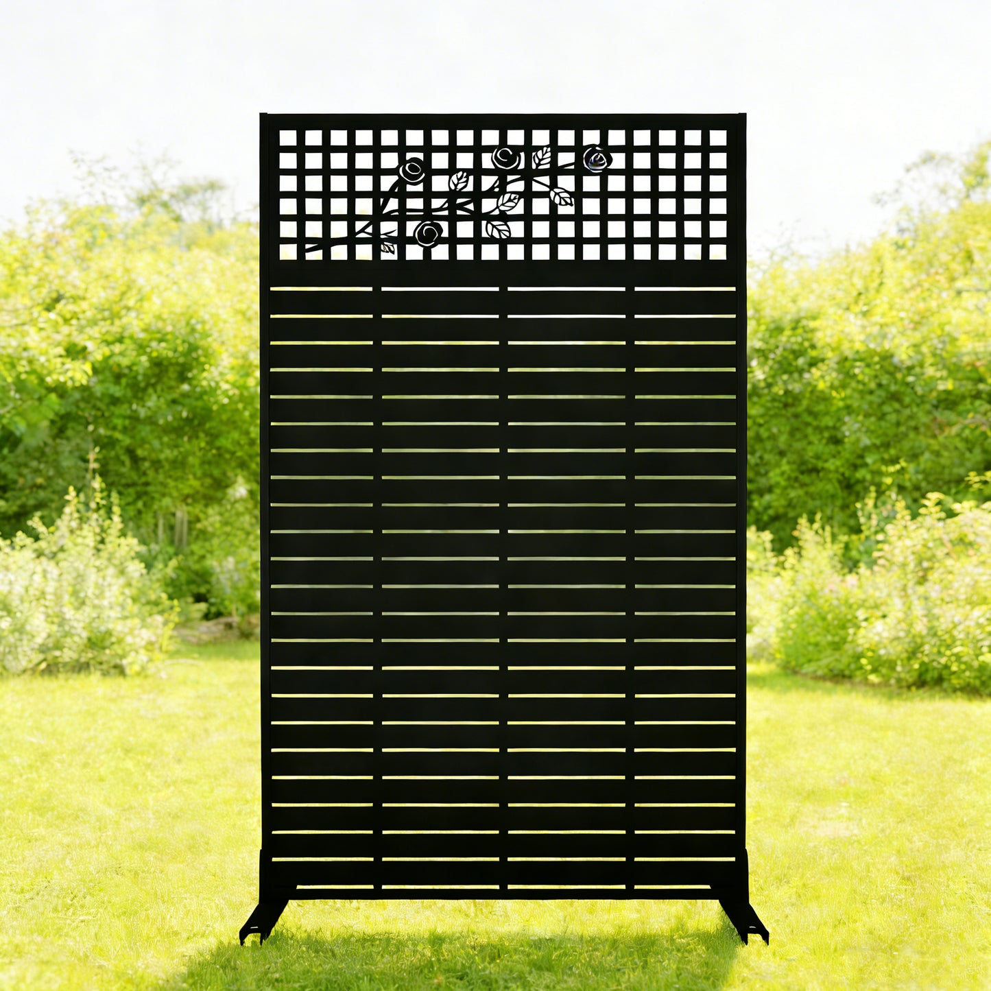 Metal Privacy Screens 72H X 43.3W Outdoor And Indoor Divider With Freestanding Decorative Privacy Screen For Balcony, Patio, Garden & Room Decor, Rose Black