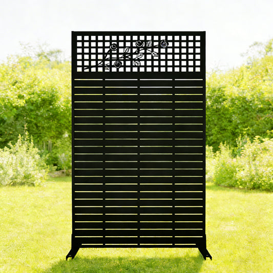 Metal Privacy Screens 72H X 43.3W Outdoor And Indoor Divider With Freestanding Decorative Privacy Screen For Balcony, Patio, Garden & Room Decor, Rose Black