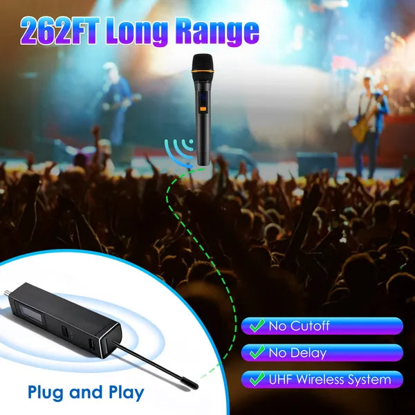 UHF Wireless Microphones Rechargeable Wireless Microphones Metal Handheld Dynamic Mics With 262FT Range For Karaoke Party DJ Wedding Speech Outdoor Events