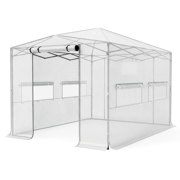 8x12ft Plastic Sprayed Iron Pipe PE Mesh Foldable Greenhouse Shed White